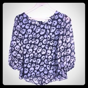Gauzy Skull-Print Blouse